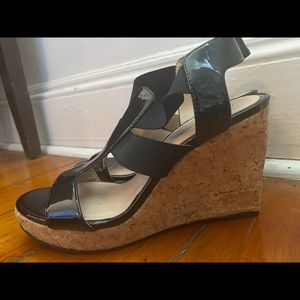 Adrienne Vittadini black cork wedges size 8.5